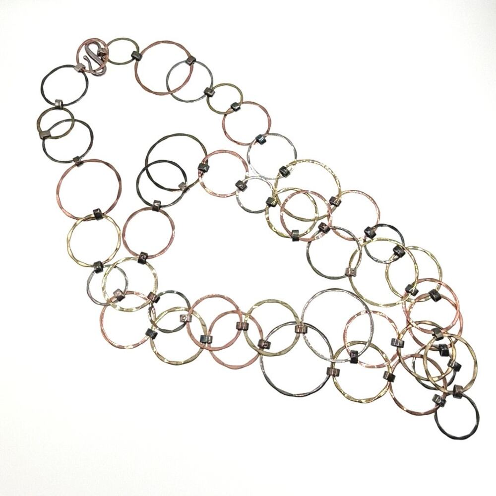 Robert Lee Morris Sterling Circles Necklace 42" RLM 14K Gold Copper 925 Silver